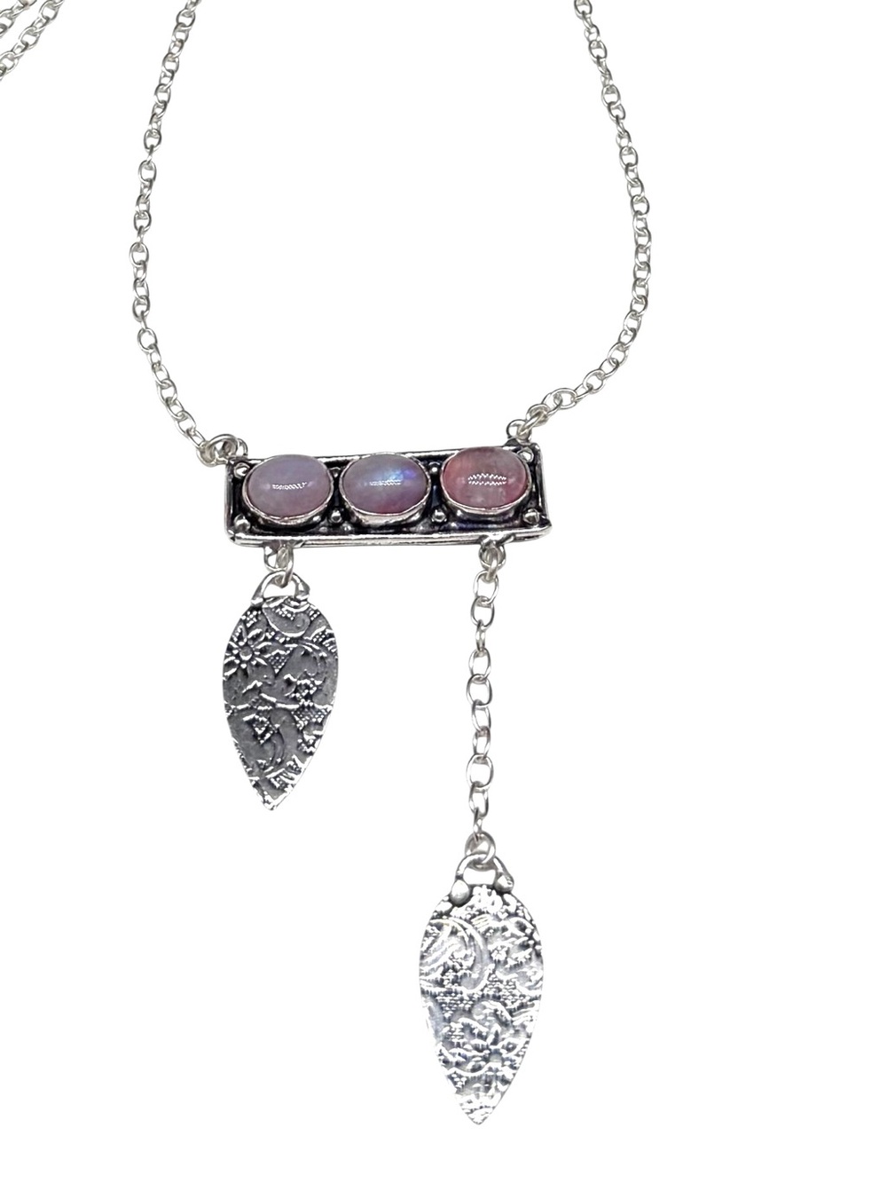 Pink Flash Rainbow Moonstone Pendant Necklace 925 Sterling Silver Overlay